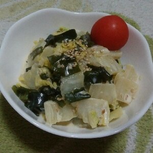 レンジで簡単☆白菜とわかめの味噌マヨ中華和え